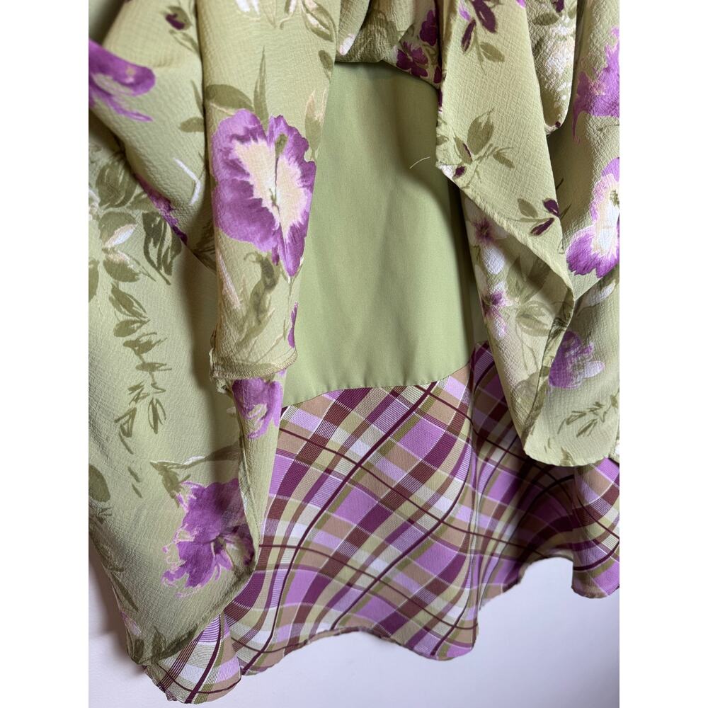 Y2K Emma James Floral Asymmetrical Midi Skirt Green Purple Size 12 - Picture 4 of 6